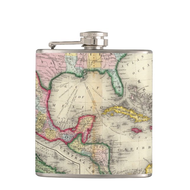 Map Of Mexico, Central America Hip Flask (Front)
