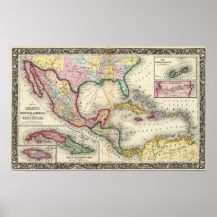 Map Of Mexico, Central America Poster
