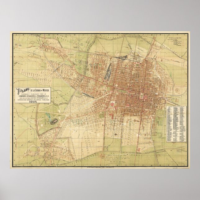 Map of Mexico City from 1907 Poster (Front)