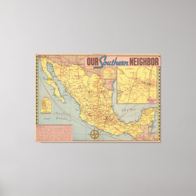 Map of Mexico - "Our Southern Neighbour" Canvas Print (Front)