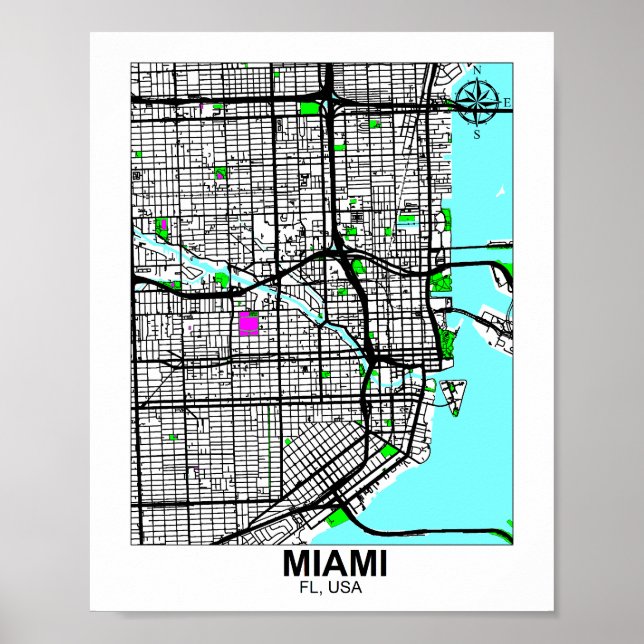 Map of Miami City Poster (Front)