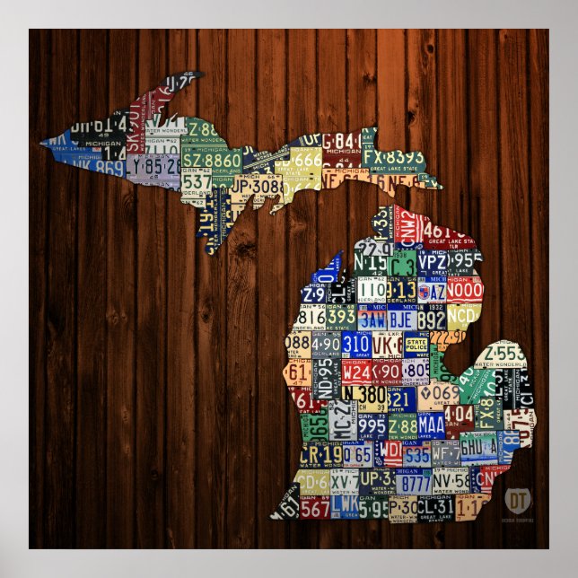 Map of Michigan Counties License Plate Map Poster (Front)