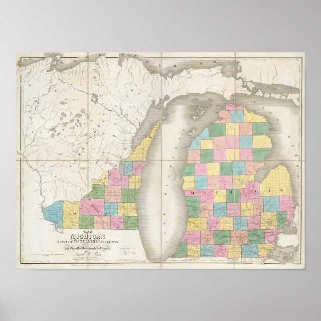 Map of Michigan & Part Of Wisconsin Territory Poster (Front)