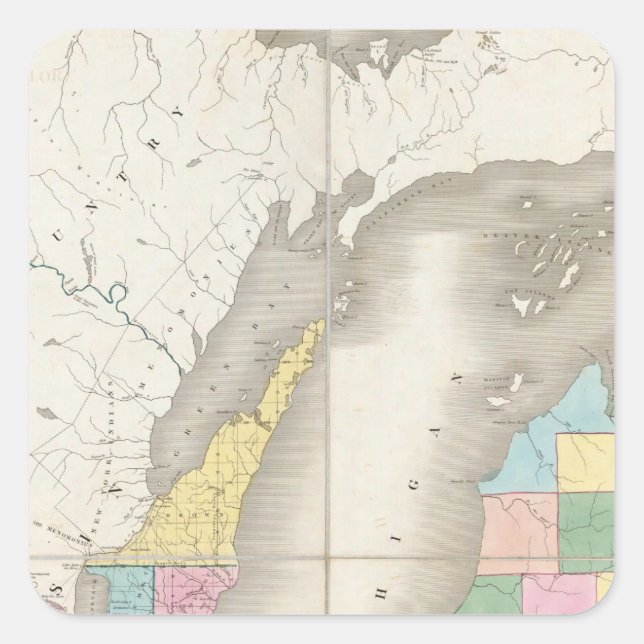Map of Michigan & Part Of Wisconsin Territory Square Sticker (Front)