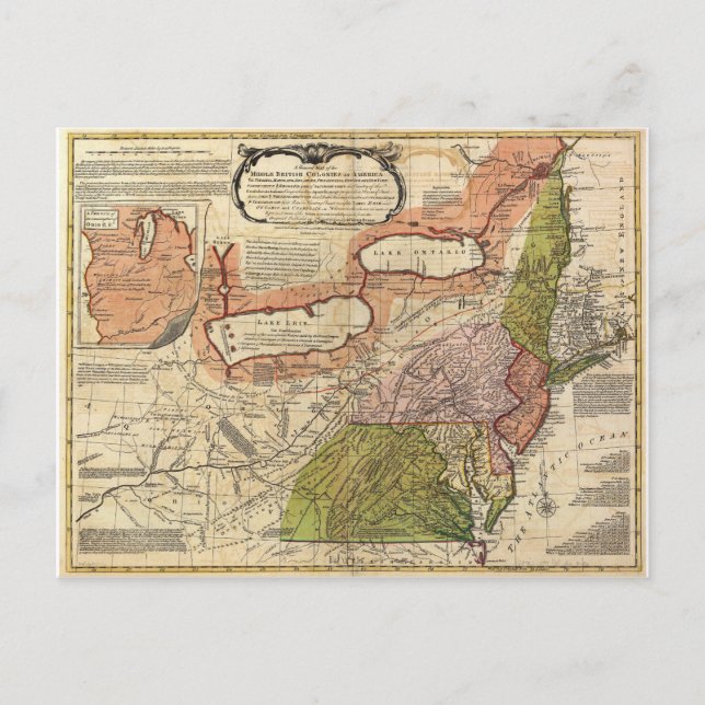 Map of Middle British Colonies in America 1771 Postcard (Front)