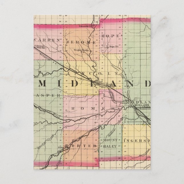 Map of Midland County, Michigan Postcard (Front)