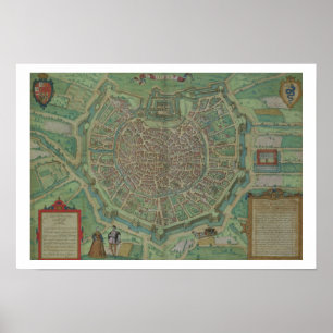 Map of Milan, from 'Civitates Orbis Terrarum' by G Poster