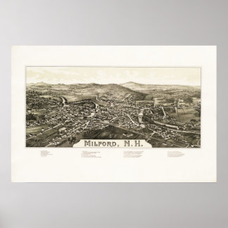 Map of Milford, NH as it looked in 1886 Poster