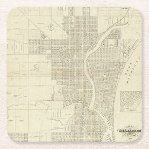Map of Milwaukee Square Paper Coaster