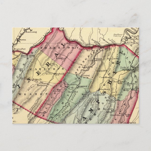 Map of Mineral, Hampshire counties Postcard (Front)