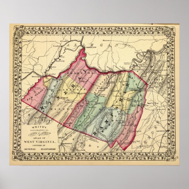 Map of Mineral, Hampshire counties Poster (Front)