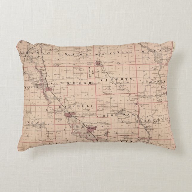 Map of Mitchell County, State of Iowa Decorative Cushion (Front)