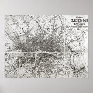 Map of Modern London and its Environs, 1854 Poster