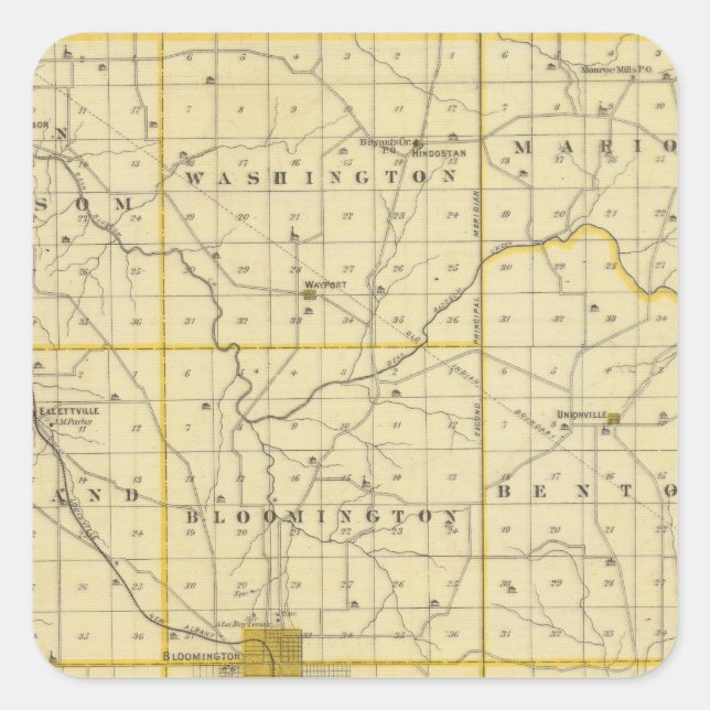 Map of Monroe County Square Sticker (Front)