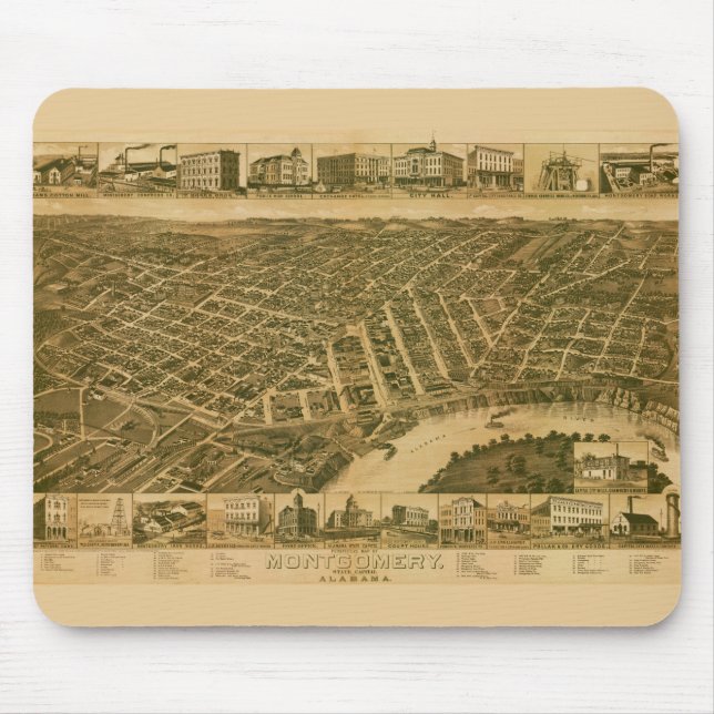 Map of Montgomery, Capital of Alabama (1887) Mouse Mat (Front)
