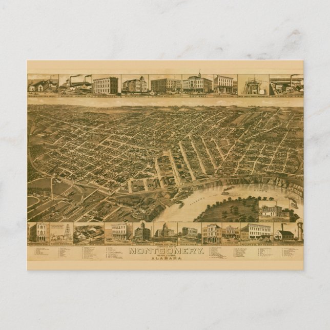 Map of Montgomery, Capital of Alabama (1887) Postcard (Front)