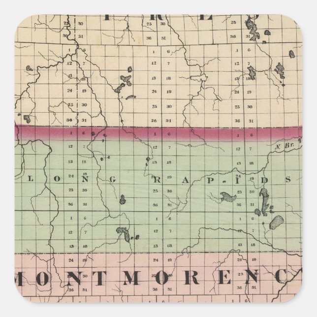 Map of Montmorency County, Michigan Square Sticker (Front)