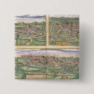 Map of Montpellier, Tours, and Poitiers, from 'Civ 15 Cm Square Badge