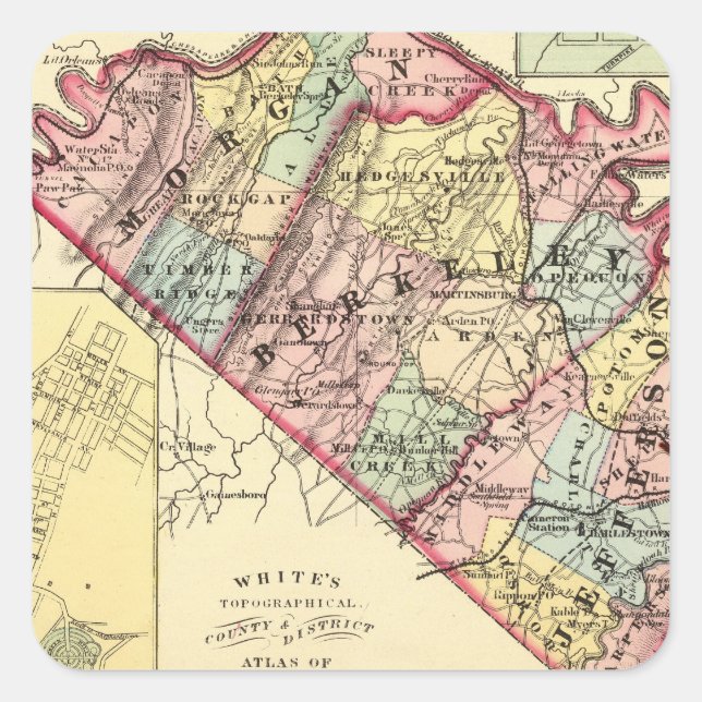 Map of Morgan, Berkeley, and Jefferson counties Square Sticker (Front)