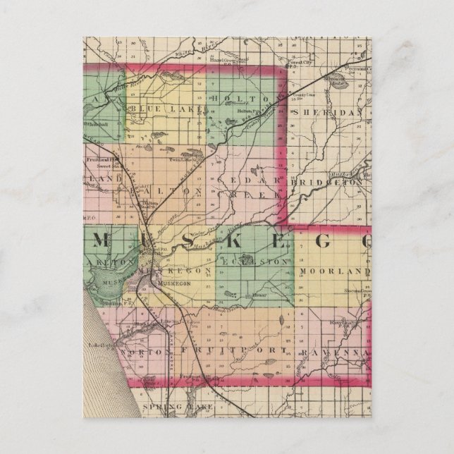 Map of Muskegon County, Michigan Postcard (Front)