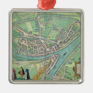Map of Namur, from 'Civitates Orbis Terrarum' by G Metal Tree Decoration