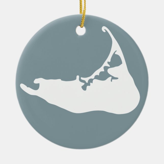 Map of Nantucket White and Porcelain Blue Ceramic Tree Decoration (Front)