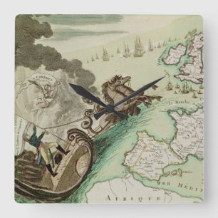 Map of Naval Attack on England by Napoleon Square Wall Clock