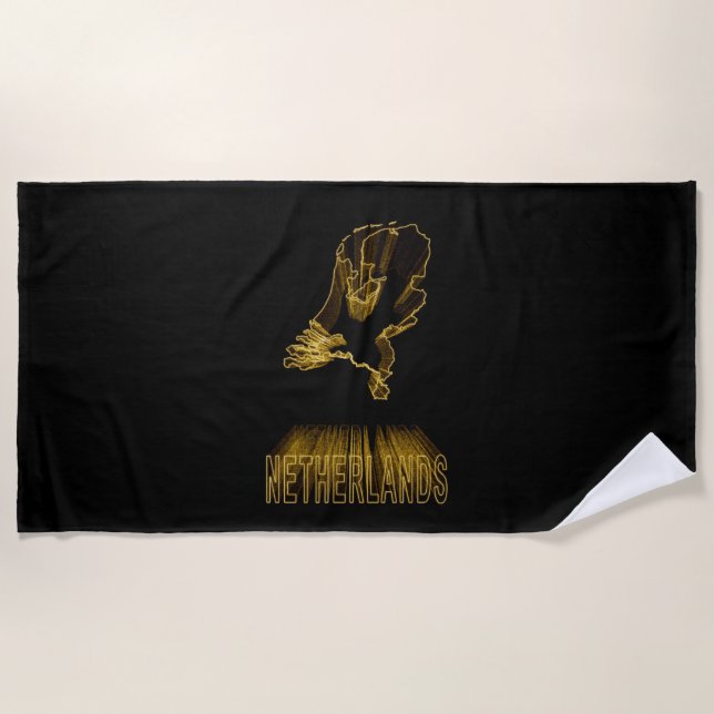 Map of Netherlands, Gold Map Beach Towel (Front)