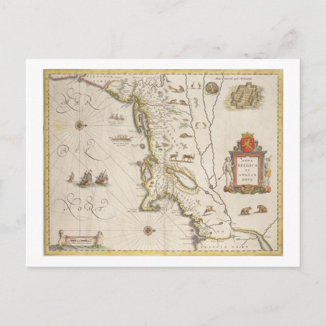 Map of New Belgium and New England, pub. in Amster Postcard (Front)