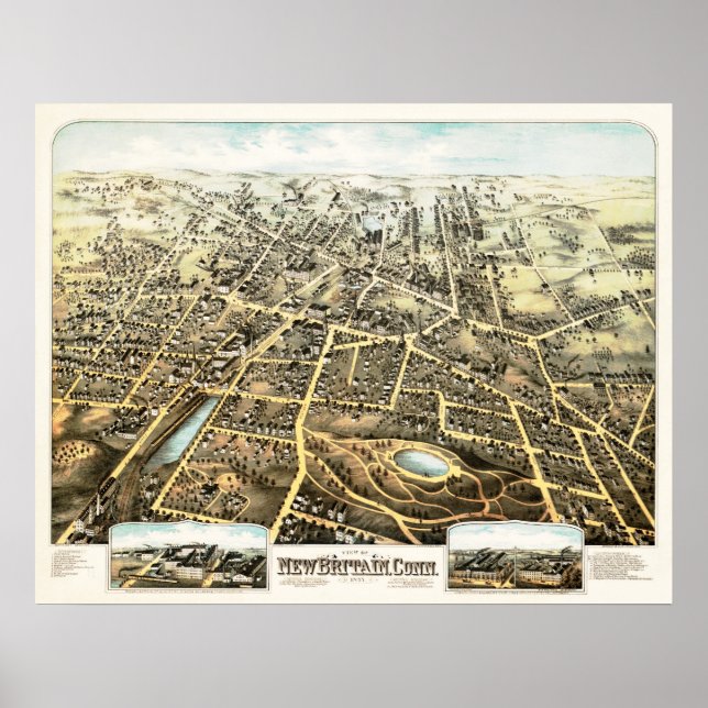 Map of New Britain, Connecticut from 1875 Poster (Front)