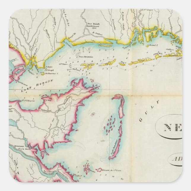 Map of New Orleans and Adjacent Country Square Sticker (Front)