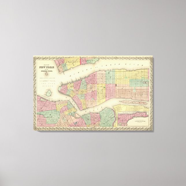Map Of New York And The Adjacent Cities Canvas Print (Front)