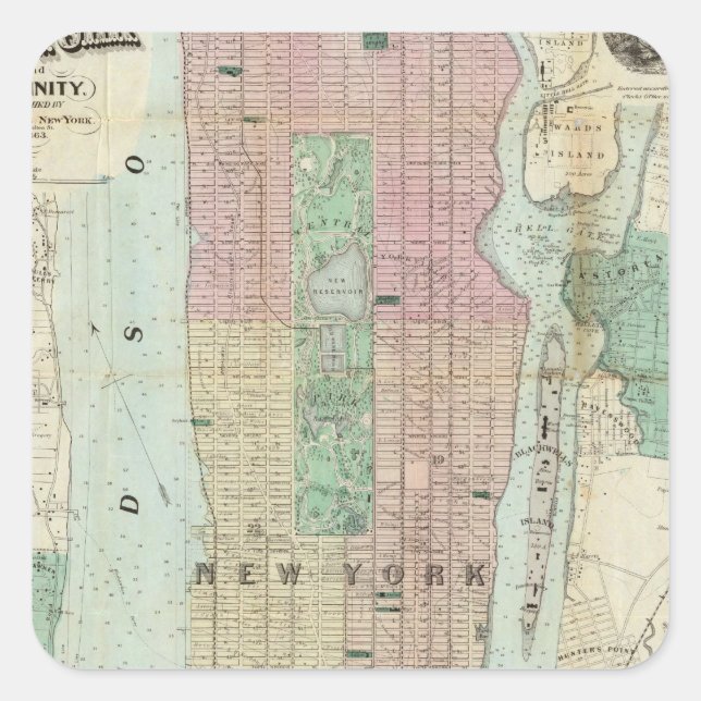 Map of New York and Vicinity Square Sticker (Front)