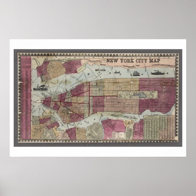 Map of New York City (1857) Poster (Front)