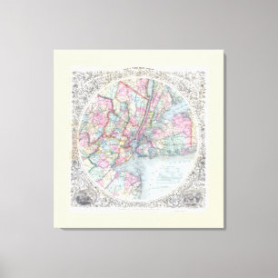 Map of New York City and 33 miles around,1879 Canvas Print