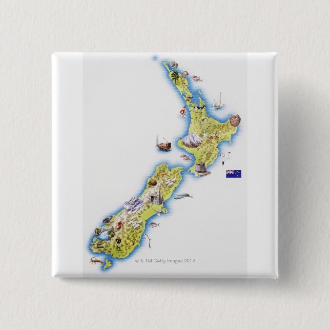 Map of New Zealand 15 Cm Square Badge (Front)