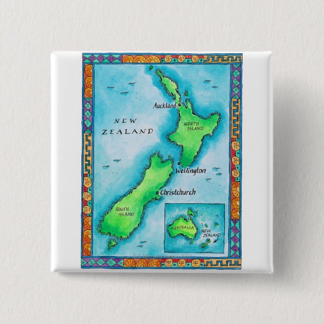 Map of New Zealand 15 Cm Square Badge (Front)