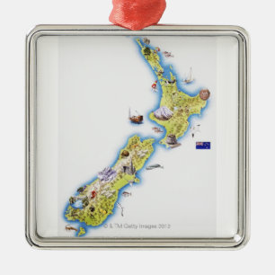 Map of New Zealand Metal Tree Decoration