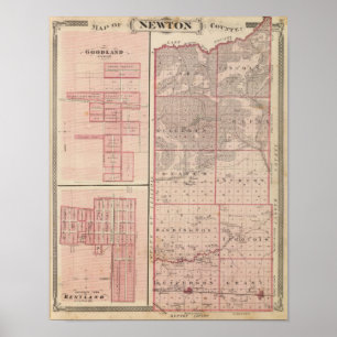 Map of Newton County with Goodland and Kentland Poster