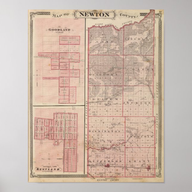 Map of Newton County with Goodland and Kentland Poster (Front)