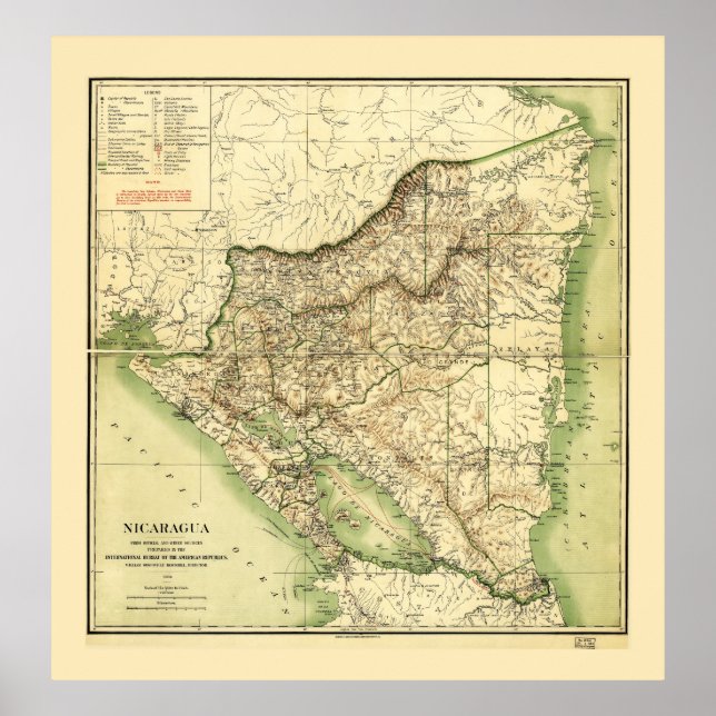 Map of Nicaragua (1903) Poster (Front)