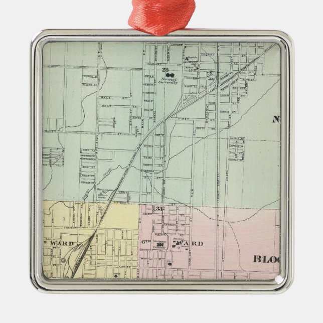 Map of Normal, Bloomington Metal Tree Decoration (Front)
