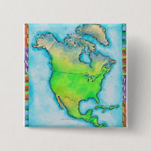 Map of North America 3 15 Cm Square Badge