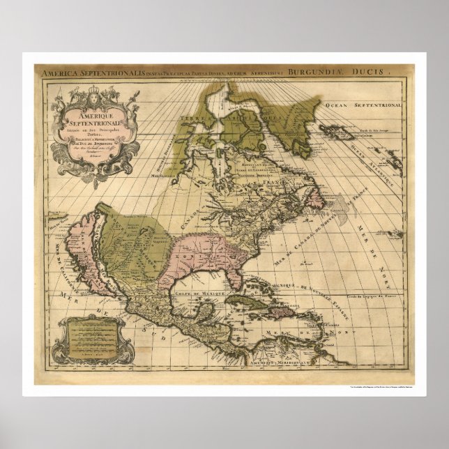 Map of North America by Alexis Hubert Jaillot 1694 Poster (Front)