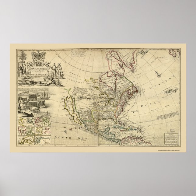 Map of North America by Herman Moll 1715 Poster (Front)