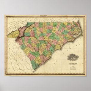 Map of North and South Carolina Poster