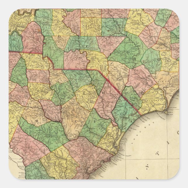 Map of North and South Carolina Square Sticker (Front)