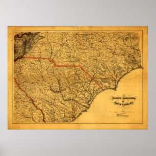 Map of North & South Carolina (1865) Poster