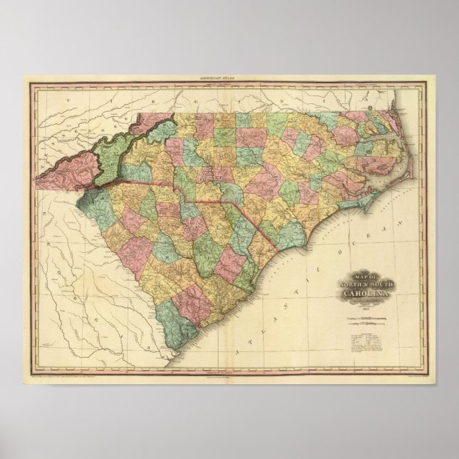 Map of North South Carolina Poster (Front)