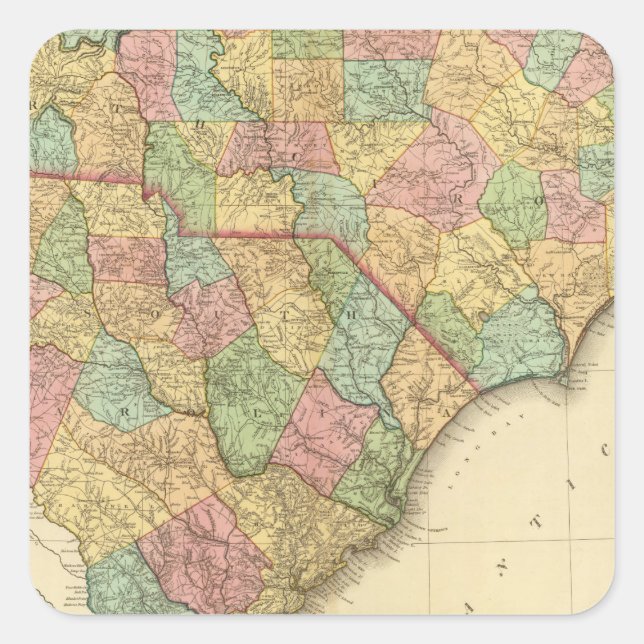 Map of North South Carolina Square Sticker (Front)